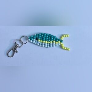 Beaded Fish Keychain - Blue and Yellow
